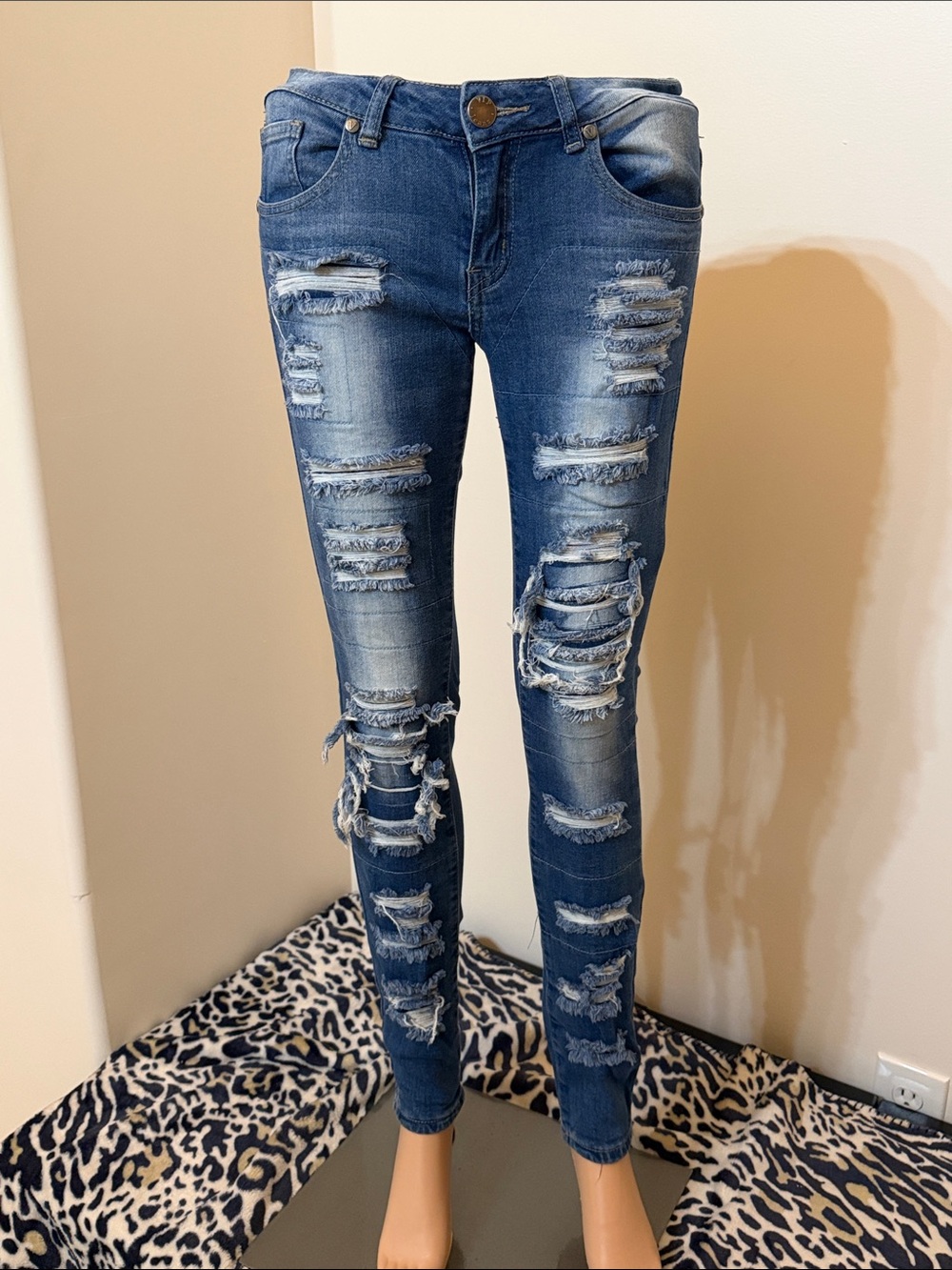 V.I.P. Blue Distressed Skinny Jeans Size 2 NWOT